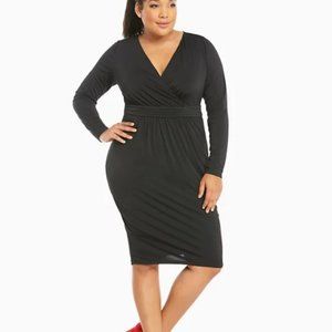 Torrid Shirred Front Faux Wrap Black Bodycon Dress